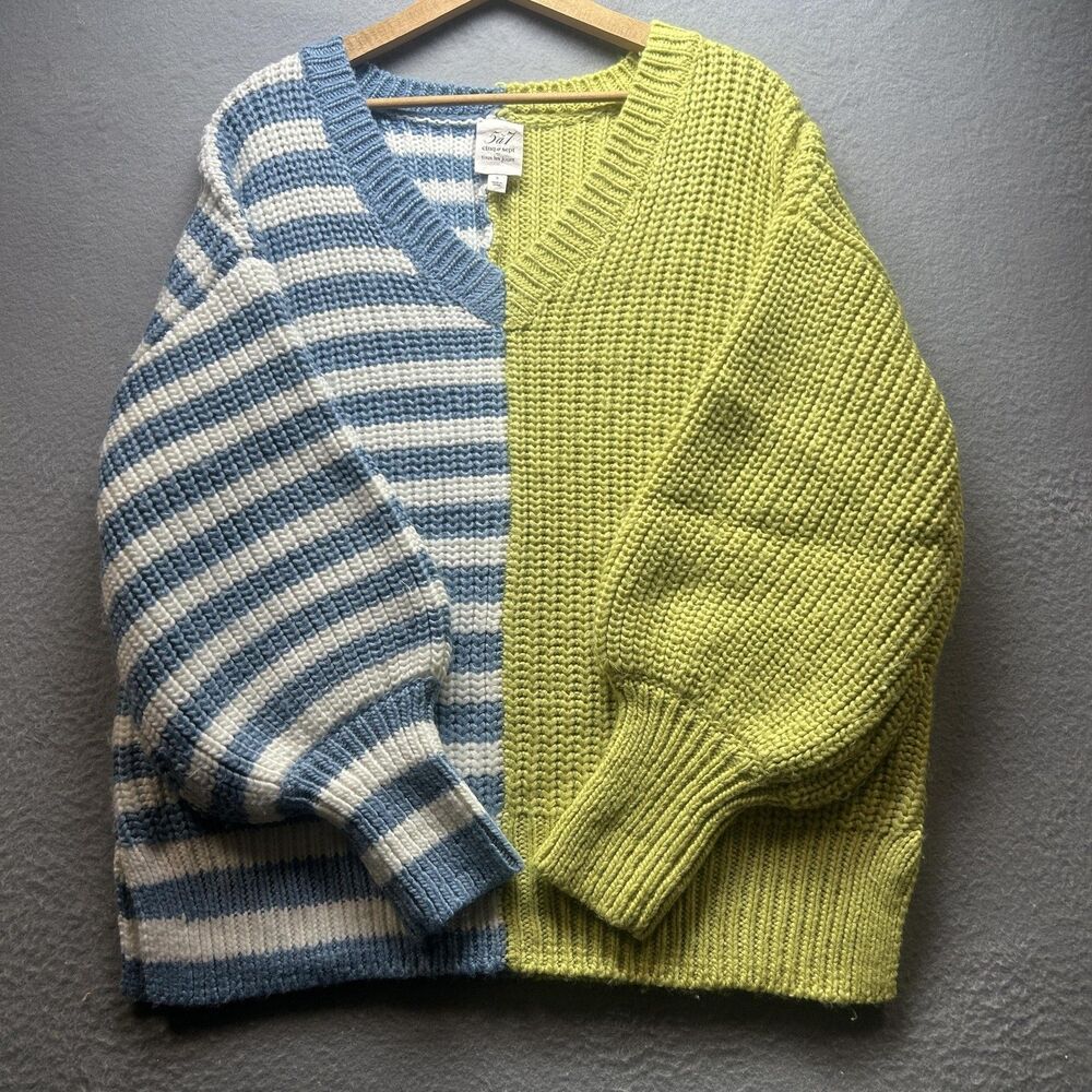 Cinq a Sept Tous Les Jours Sweater Womens Small Blue Green Indie V Neck‎ Grunge - Picture 11 of 11